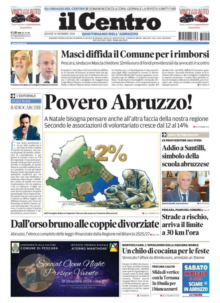 Prima-pagina-il centro-oggi-edizione-del-2024-12-19